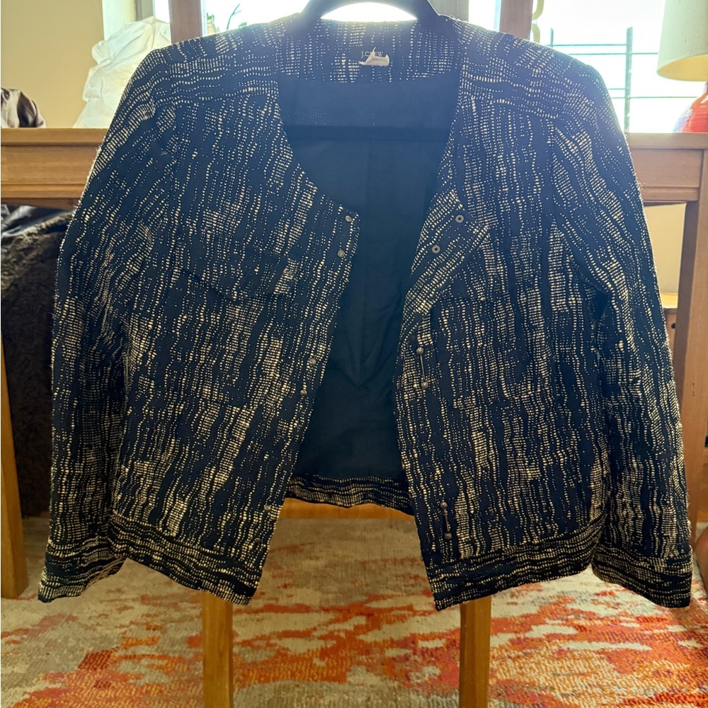 J. Crew Navy and White Textured Blazer